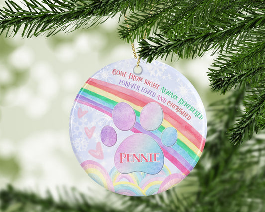 Large Personalised Dog Cat Puppy Rainbow Bridge Memory Girl Boy Christmas Gift Present Keepsake Novelty Plaque Bauble Christmas Tree Xmas