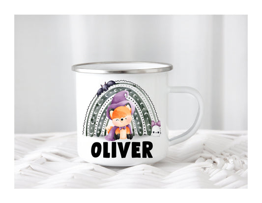 Kids Personalised Halloween Enamel Lion Fox Son Daughter Granddaughter Grandson Nephew Niece Cup Mug Gift Present