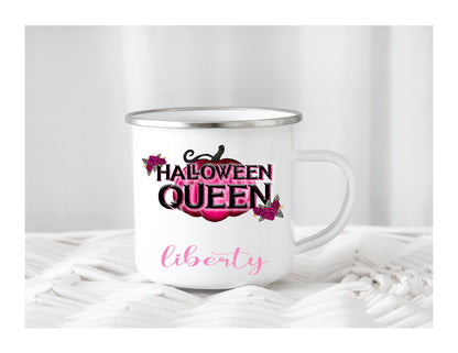 Kids Personalised Halloween Queen Pink Green Enamel Son Daughter Granddaughter Grandson Nephew Niece Cup Mug Gift Present