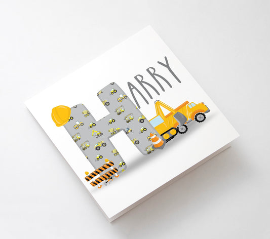 Personalised Kids Boy Girl Construction Digger Son Nephew Grandson Brother Birthday Christmas Greeting Card Personalised Custom Gift