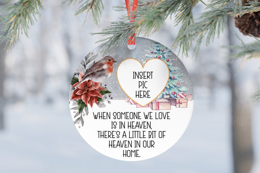 Memory In Heaven Christmas Personalised Photo Robin Dad Mum Son Daughter Christmas Gift Present Keepsake Novelty Bauble Christmas Tree Xmas