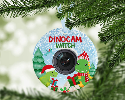 Kids Daughter Son Dino Dinosaur Cam Camera Naughty Nice Personalised Christmas Bauble Gift Present Keepsake Novelty Christmas Tree Xmas