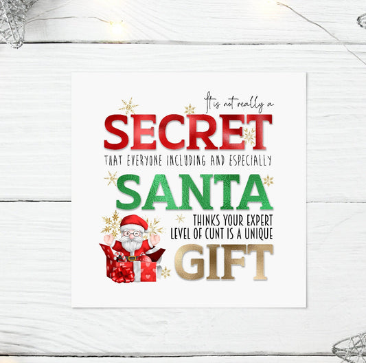 Personalised Christmas Secret Santa Funny Rude Greeting Card Work Colleague Stocking Filler Christmas Eve Box Keepsake Gift