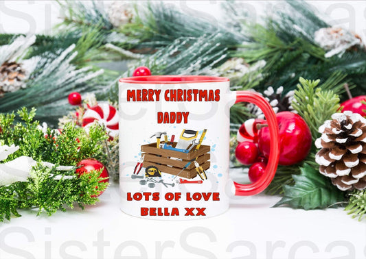 Dad Daddy Christmas Gift Birthday Fathers Day Tools Joiner Construction Saw Hammer Tape Measure Screwdriver Mug Personalised Gift Present