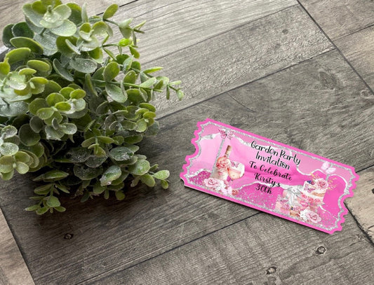 Personalised Garden Party Invitation Ticket Sister Friends 18th Birthday 30th Birthday Mam Mum Gran Nana Keepsake Gift Present