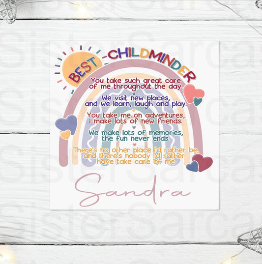Personalised Childminder Thank You Card Preschool Teacher Nursery Leaver End of Year Greeting Card Keepsake