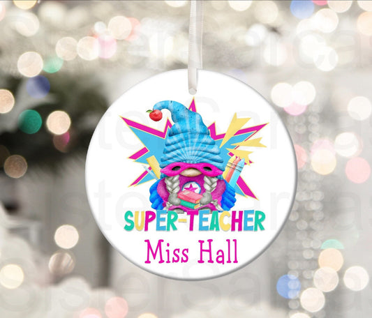 Personalised Teacher Gift, Preschool Teacher, Playgroup Teacher, Leaver Gift, Gonk, Nursery Teacher Gift - Plaque Christmas Bauble Keepsake