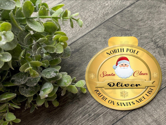 Personalised Kids Santa Nice List Medal Gift, Christmas Gift, Christmas Badge, Christmas Present, Son, Daughter