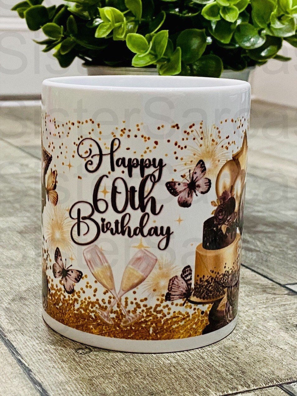 Personalised 60th Black & Gold Birthday Mug Cup Gran Grandad Mum Dad Husband Wife Hot chocolate tea coffee present Birthday gift keepsake
