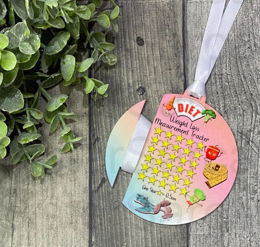 Weight Loss Measurement Tracker Ribbon Bauble Gift, Diet Tracker, Personalised Gift, Weight Loss Planner, Gift For Mum, Motivational Goals