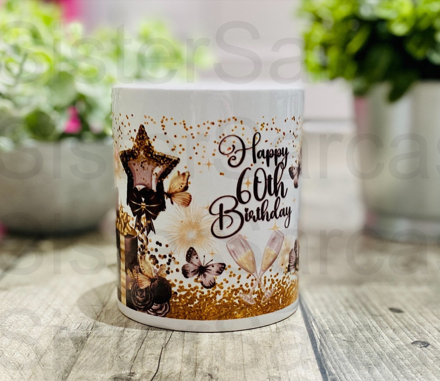 Personalised 60th Black & Gold Birthday Mug Cup Gran Grandad Mum Dad Husband Wife Hot chocolate tea coffee present Birthday gift keepsake