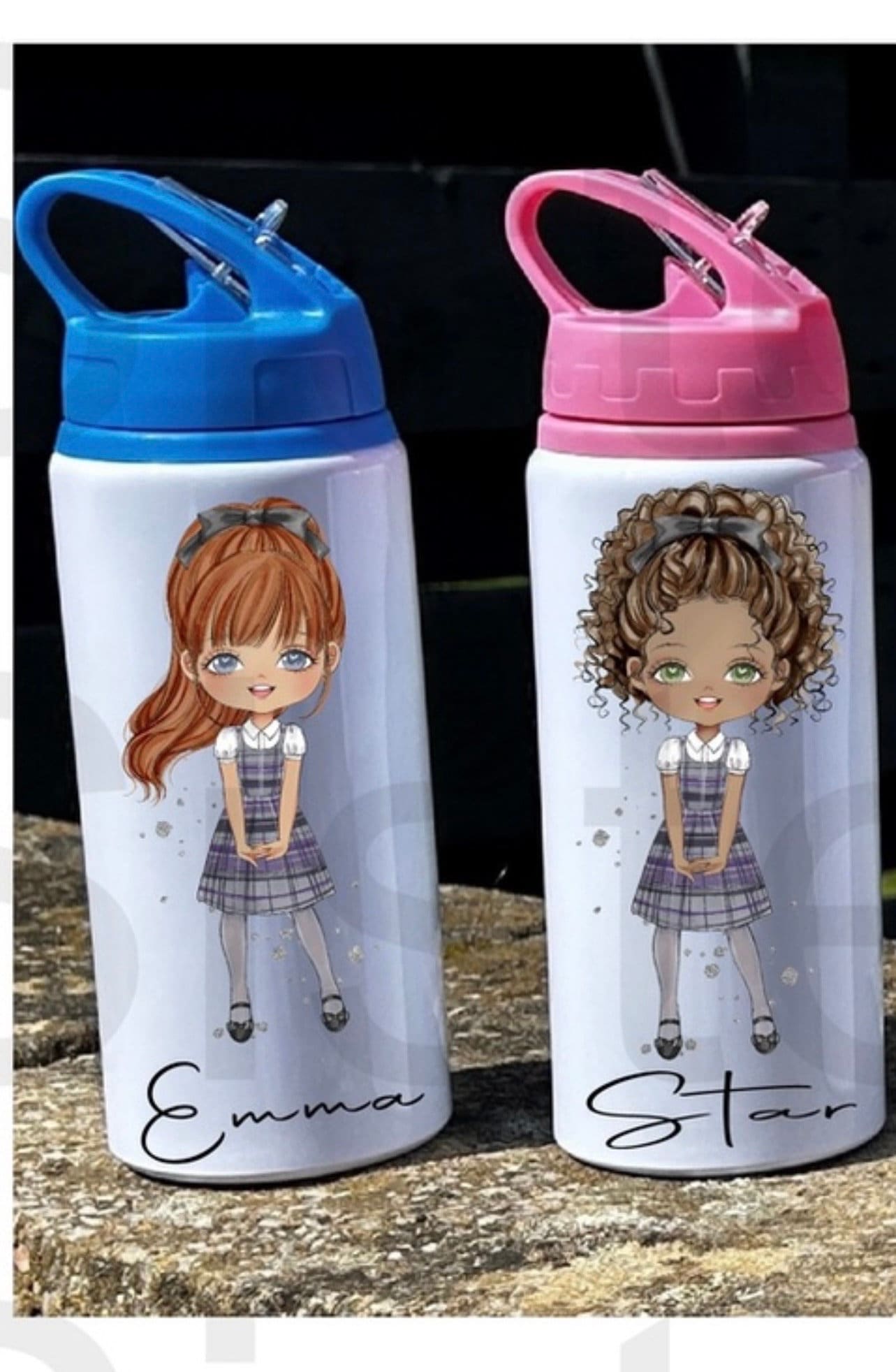 Personalised Girls School Water Bottle First Day of School Back to School Tartan Dress Gift for Her Daughter Granddaughter Niece