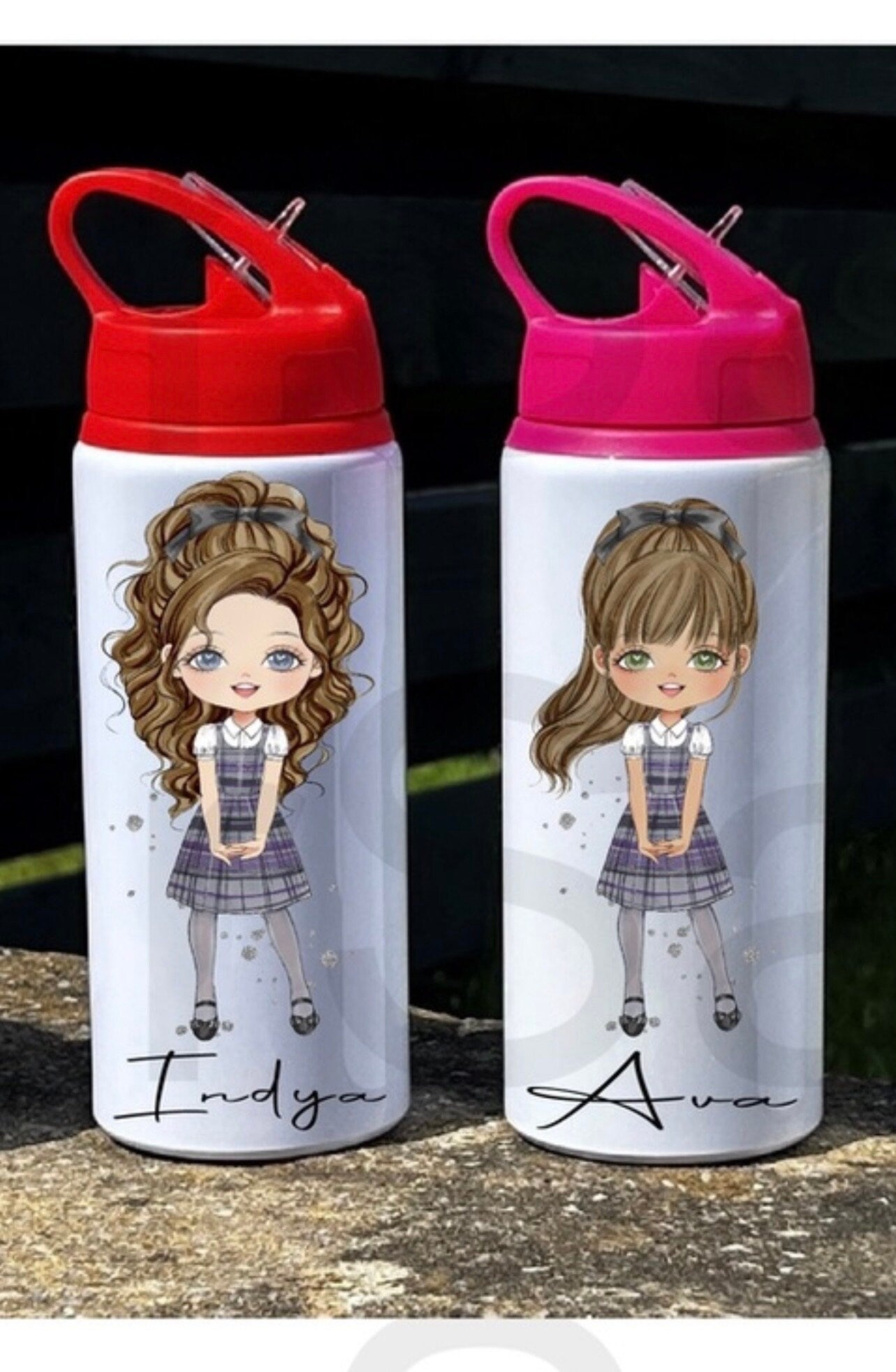 Personalised Girls School Water Bottle First Day of School Back to School Tartan Dress Gift for Her Daughter Granddaughter Niece
