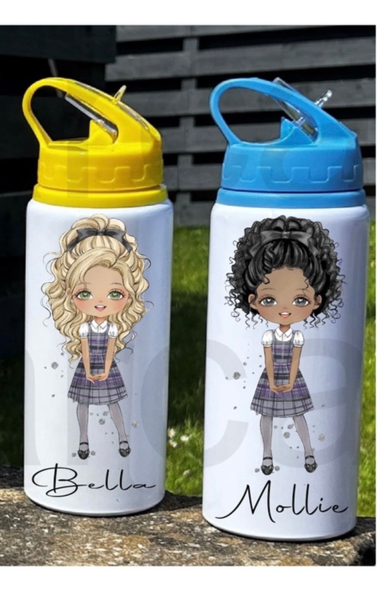 Personalised Girls School Water Bottle First Day of School Back to School Tartan Dress Gift for Her Daughter Granddaughter Niece