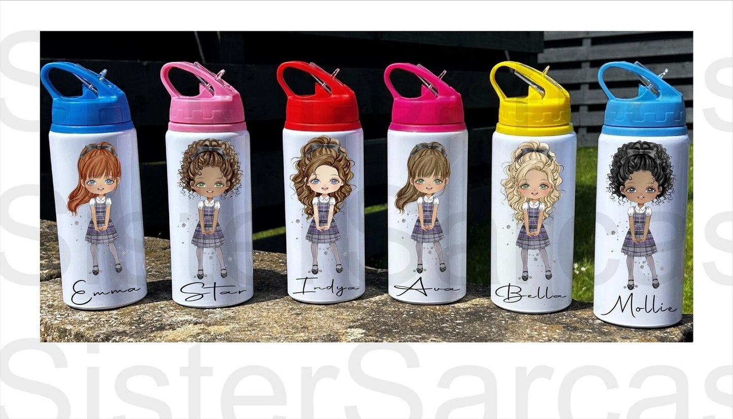 Personalised Girls School Water Bottle First Day of School Back to School Tartan Dress Gift for Her Daughter Granddaughter Niece
