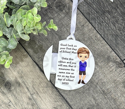 Personalised Kids First Day of School Gift, 2024 First Day, Ribbon Bauble, Grandson, Son, Nephew,  Personalised Gift, Keepsake Gift,