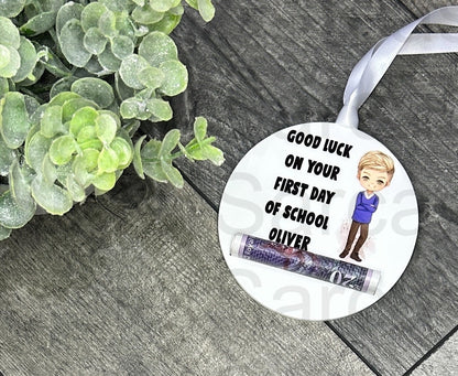 Personalised Kids First Day of School Gift, 2024 First Day, Money Wallet Bauble, Grandson, Son, Nephew Personalised Gift, Keepsake Gift,