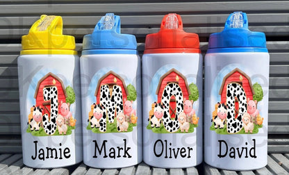 Personalised Kids Boys Girls Toddlers Metal Water Bottle On The Farm, Perfect For School, Party Favours, Christmas Birthday Present