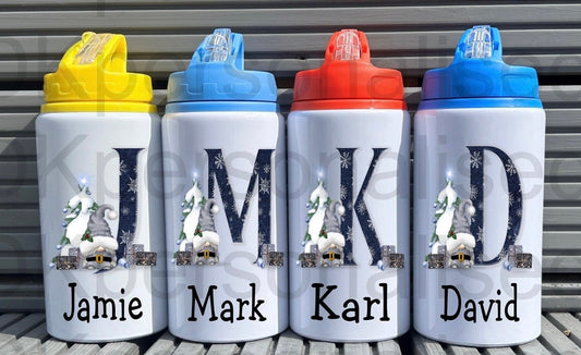 Personalised Kids Boys Metal Water Bottle Christmas Gonk, Perfect For School, Sports, Christmas Eve Box, Gift For Him, Birthday Present