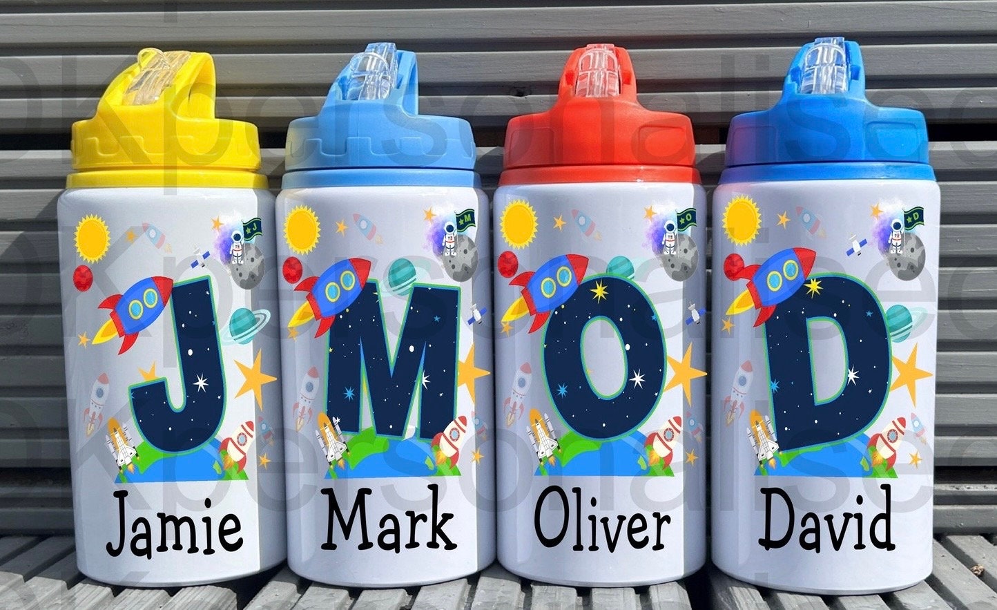 Personalised Kids Boys Metal Water Bottle Space, Rockets, Perfect For Back To School, Sports, Gift For Him, Christmas Birthday Present