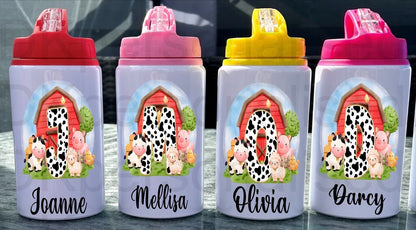 Personalised Kids Boys Girls Toddlers Metal Water Bottle On The Farm, Perfect For School, Party Favours, Christmas Birthday Present