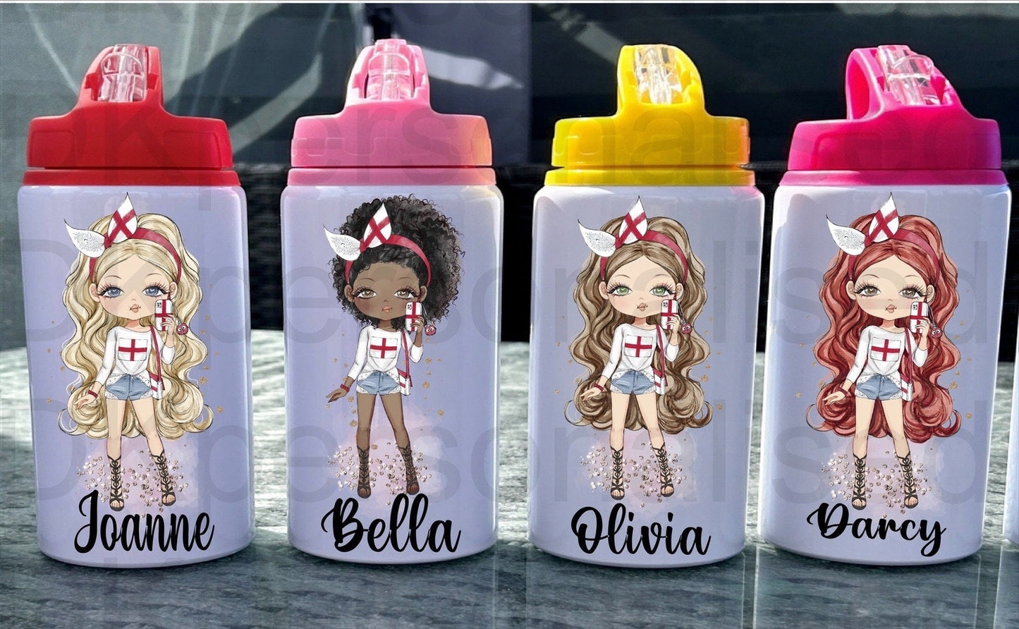 Personalised Kids Girls England Metal Water Bottle Perfect For Back to School, Sports, Dance, Gift For Her, Christmas Gift Birthday Present