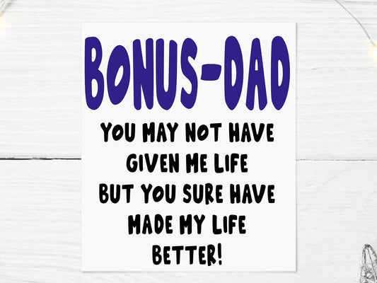 Personalised Bonus Dad Greetings Card, Stepdad, Step Dad, Father, Fathers Day Card, Birthday Card Christmas Card Gift Stepdad Present