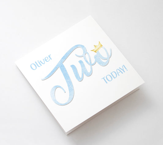 Personalised Boys 1st 2nd Birthday Greetings Card, Blue Prince Crown Birthday Card, Son Nephew Grandson Brother Milestone Birthday