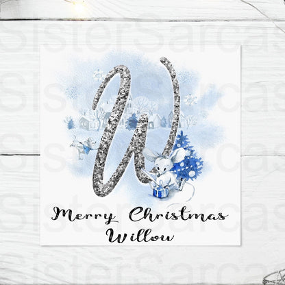 Personalised Kids Christmas Greetings Card, Glitter Mouse Card, Son, Daughter, Nephew, Niece, Grandson, Granddaughter, Brother, Sister