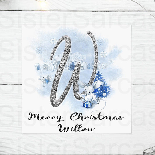 Personalised Kids Christmas Greetings Card, Glitter Mouse Card, Son, Daughter, Nephew, Niece, Grandson, Granddaughter, Brother, Sister