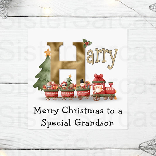 Personalised Kids Christmas Train Greetings Card, Christmas Card, Son, Daughter, Nephew, Niece, Grandson, Granddaughter, Brother, Sister