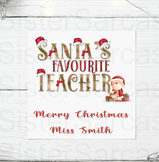 Personalised Teacher Christmas Greetings Card, Santas Favourite Teacher Christmas Card, Teaching Assistant, Thank You Card