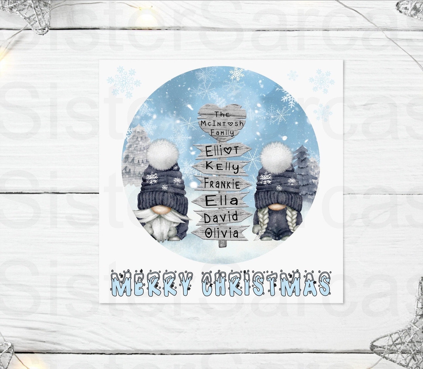 Personalised Christmas Gonks Greetings Card, Family Christmas Card, From Our Family To Yours, Personalised Gonk Sign, Christmas Keepsake,