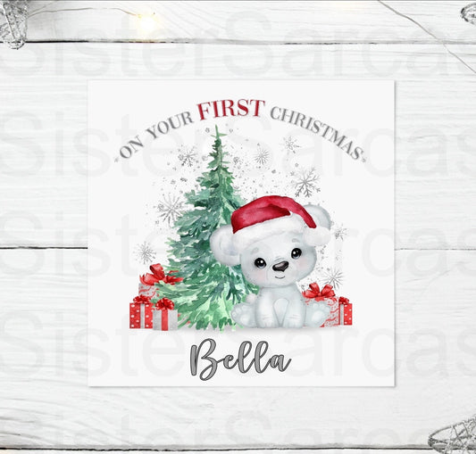 Personalised Baby’s 1st First Christmas Gonk Greetings Card, Christmas Card, Son, Daughter, Nephew, Niece, Grandson, Granddaughter, Daughter