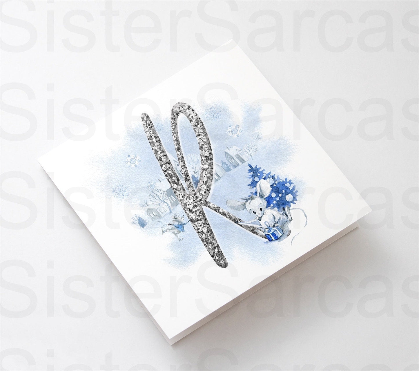 Personalised Kids Christmas Greetings Card, Glitter Mouse Card, Son, Daughter, Nephew, Niece, Grandson, Granddaughter, Brother, Sister