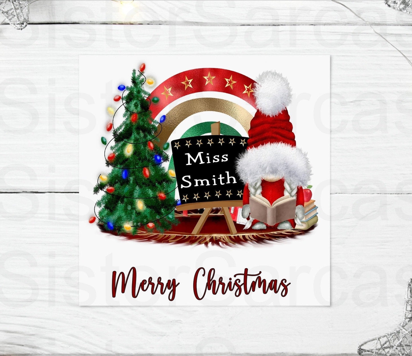 Personalised Teacher Gonk Christmas Greetings Card, Teacher Christmas Card, Teaching Assistant, Thank You Card