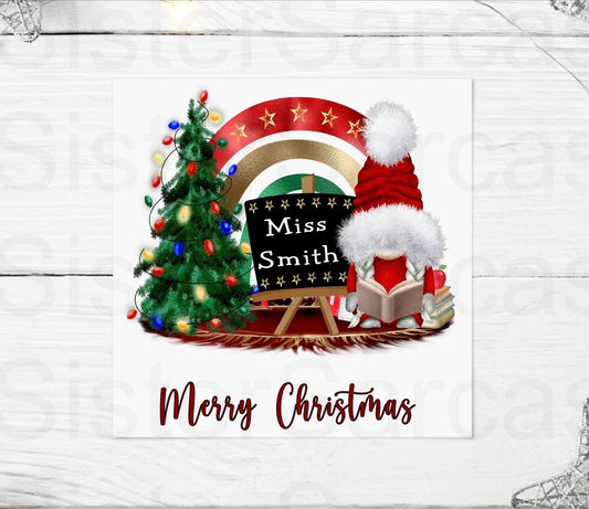 Personalised Teacher Gonk Christmas Greetings Card, Teacher Christmas Card, Teaching Assistant, Thank You Card